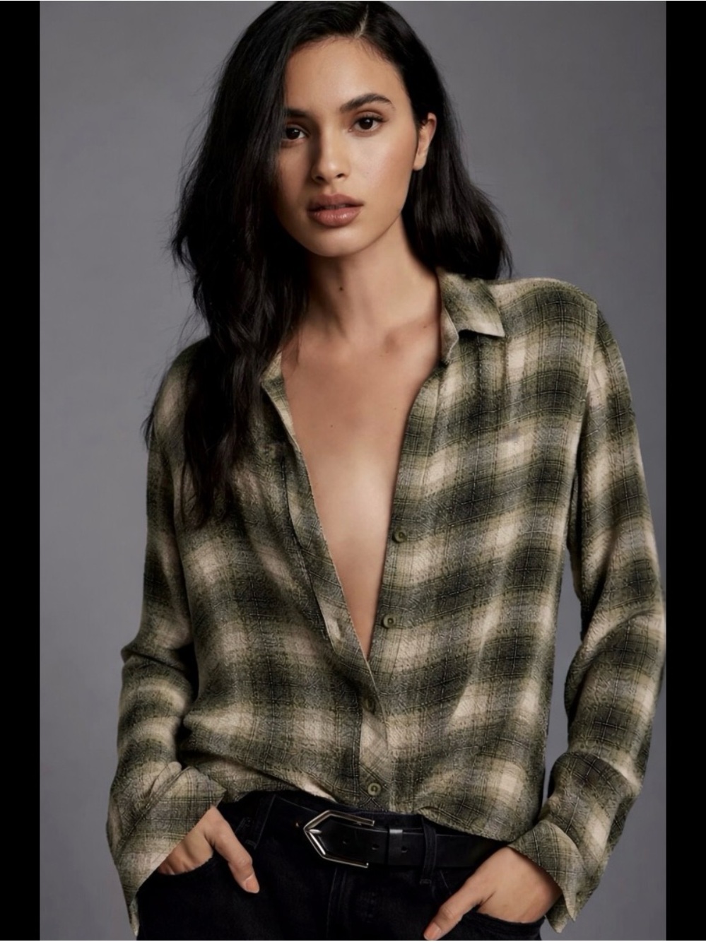 Comfortable cloth & stone Olive and Cream Plaid Button-Down Shirt